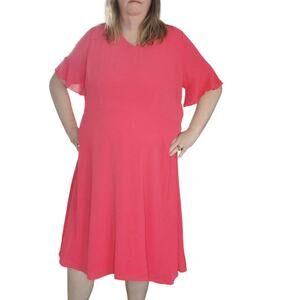 NEW Talbots Pink Sheath Midi Dress Flowy Chiffon Flutter Sleeve Lined Size 18W